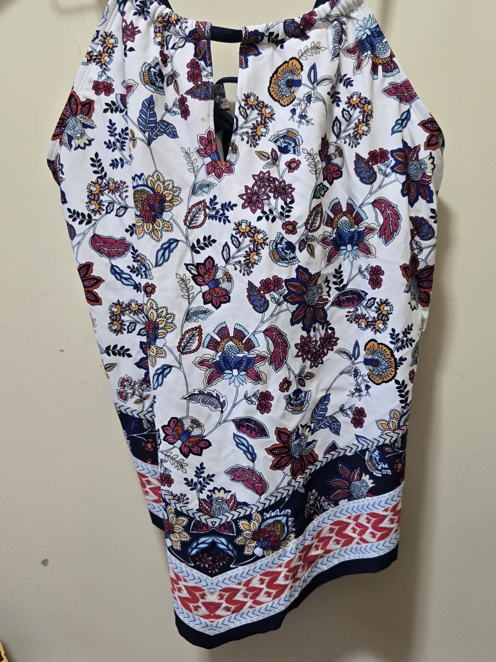 Kora Sol Floral Tankini Top White & Blue XL Like New